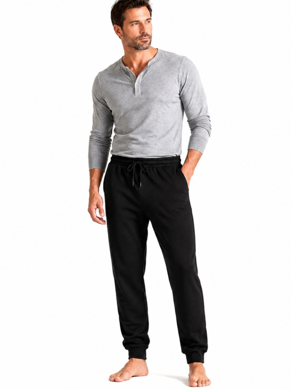 HeatKeep Men’s Thermal Lounge Jogger Pants Black Soft Insulated Cozy—M
